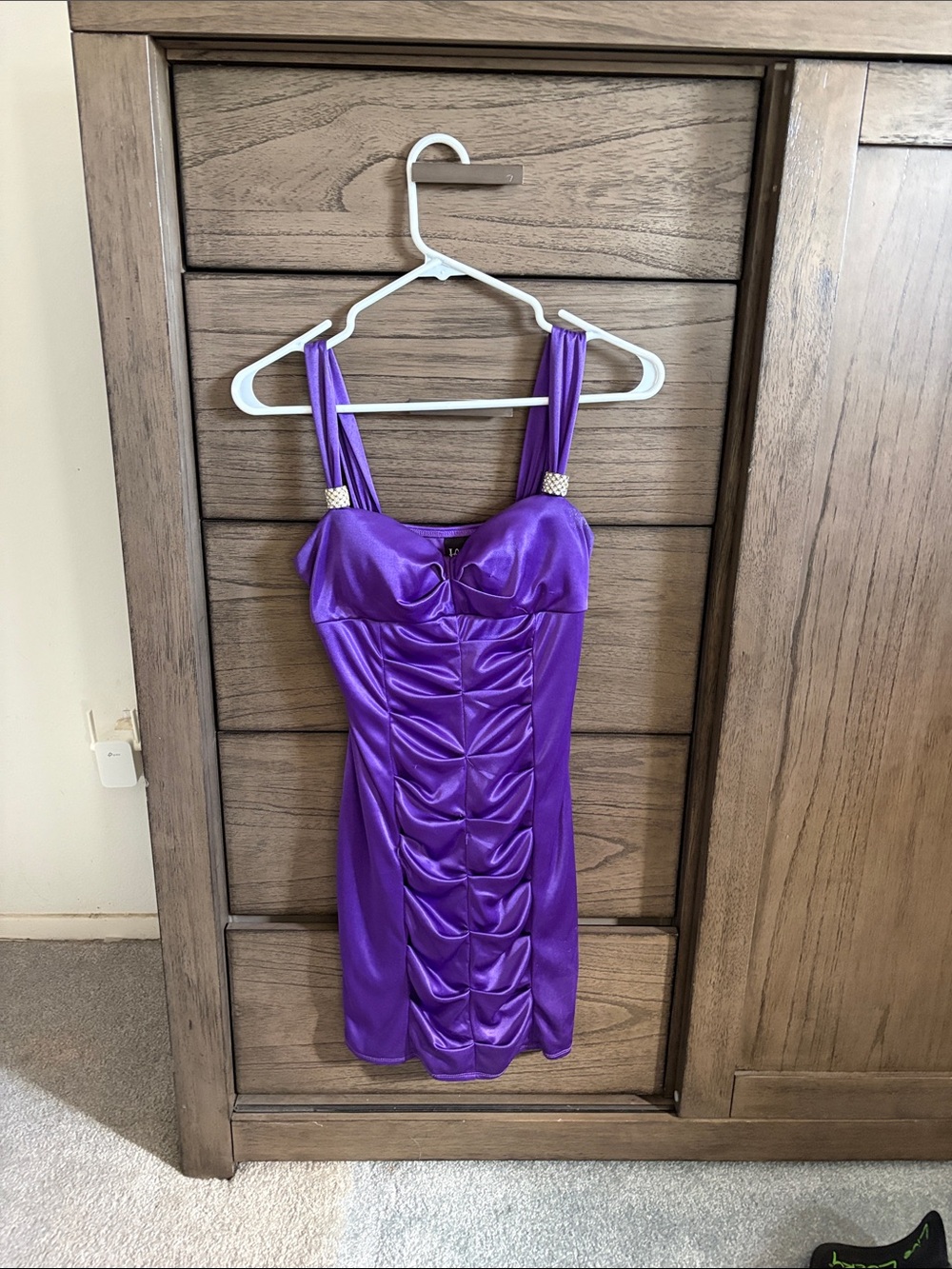 Love Purple Satin Mini Dress with Rhinestone Straps
